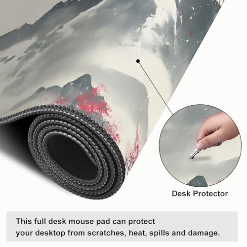 Mouse Pad, Large Anti-Slip with Stitched Edges Desk Mat Desktop Laptop Computer Desk Keyboard Mat,Table Protector Blotter Mat (Plum Blossom, 31.5" x 11.8") - color: Plum Blossom, size: 31.5" x 11.8"