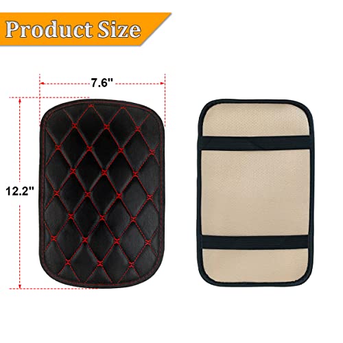 Auto Center Console Pad, PU Leather Car Center Console Box Cushion, Non Slip Soft Armrest Seat Box Cover, Waterproof Vehicle Armrest Protector for SUV, Truck, Car (Rhombic Lattice Black/Red) - color: Rhombic Lattice Black/Red