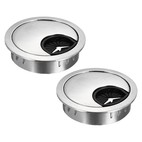 MECCANIXITY 2 Pcs Desk Grommet 2 Inch, Zinc Alloy Round Desk Hole Cover Wire Cable Cord Organizer for Home Office Computer Table Cables, 49.5mm, Silver - color: Silver, size: 2 Inch/49.5mm