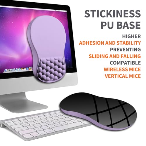 Ergonomic Joint Wrist Support Mouse Pad with Memory Foam Cushion Massage Bump, Carpal Tunnel Pain Relief Mousepad Slope Design for Wrist Rest, 11.8x7.9 in, Pale Purple - color: Pale Purple