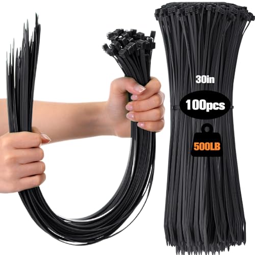 Nuanchu 100 Pcs 30 Inch Black Zip Ties Heavy Duty Cable Ties for Indoor and Outdoor Binding Fences, Awnings Tying, Branches Bundling of Crops - color: Black, size: 30 Inch