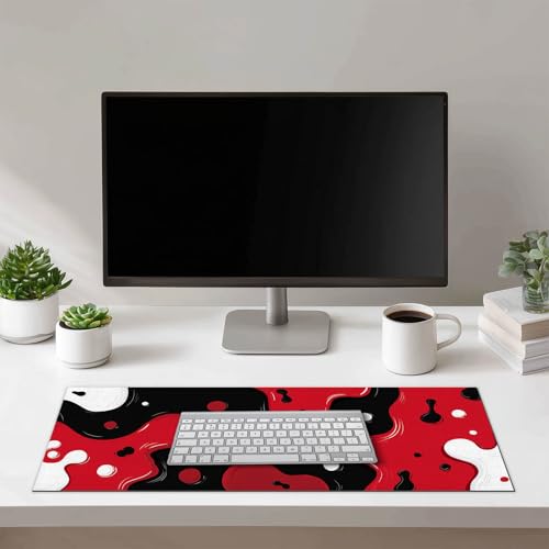 HOMETITUTE XL Mouse Pad Gaming Mousepad Abstract Red Black White Design 31.5x11.8 Inch Non-Slip Keyboard Desktop Protector Mat Diatomite Large Mouse Pad for Home and Office Desk Accessories - color: Abstract Red Black White Design