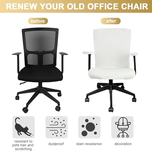 Tallew 4 Pcs Office Chair Covers Set Computer Universal Stretchable Protective Chair Seat Covers Desk Armrest Slipcovers Pads Office Cushion Backrest for Rotating (Cream,Lamb Fleece) - color: Cream