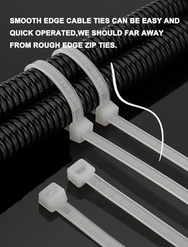 HS Clear Zip Ties 8 Inch (Bulk-1000 Pack) Nylon Cable Ties 40 Lbs Self-Locking Wire Ties for Electronics Organizer - color: White 8"1000