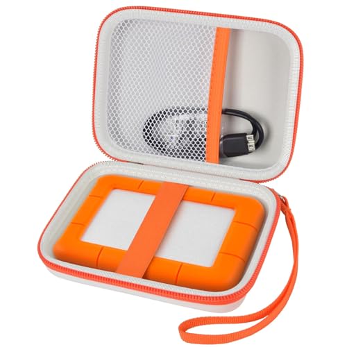 Case Compatible with LaCie Rugged Mini 1TB/ 2TB/ 4TB/ 5TB External Hard Drive Portable HDD, Storage Holder for Hard Drives for Mac and PC Computer & USB 3.0 2.0 Cable SD Cards (White) - color: White