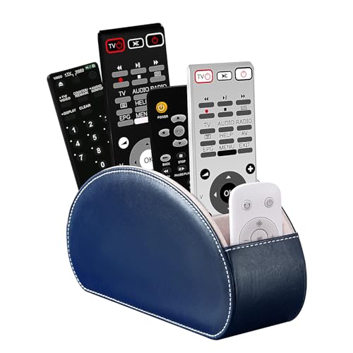 Remote Control Holders Organizer Box with 5 Compartment PU Leather Caddy | Multi-functional Office Desk Storage Caddy Store Tv Remote for Media Player,Brush,Pencil,Glassees&Office Supplies - color: Dark Blue, size: S
