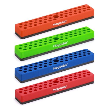Mayouko 4PCS 1/4" Magnetic Hex Bit Holder Rack Organizer, 172 Holes, 1/4-Inch Drill Bit Holder, 4 Racks, Magnetic Bit Holder with Magnet Base for Screwdriver Bits - color: Red,blue,green,orange
