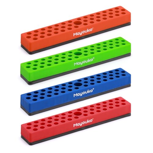 Mayouko 4PCS 1/4" Magnetic Hex Bit Holder Rack Organizer, 172 Holes, 1/4-Inch Drill Bit Holder, 4 Racks, Magnetic Bit Holder with Magnet Base for Screwdriver Bits - color: Red,blue,green,orange