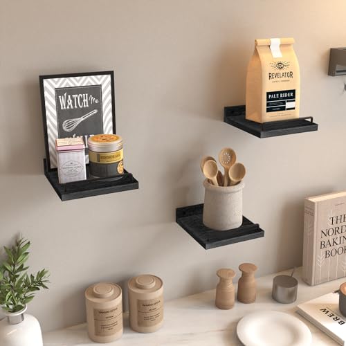 RYOFOBETTO Small Floating Shelf, 6 X 6 Inches Farmhouse Wall Shelves for Living Room, Bedroom, Picture Frames, Plants, Kitchen, Set of 3 (Black) - color: Black, size: 6"