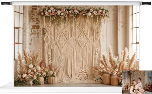 Kate 10x6.5ft/3x2m Boho Backdrop Floral Brick Wall Interior Decoration Digital Printed Cloth Background Photo Studio Props - size: 10x6.5ft
