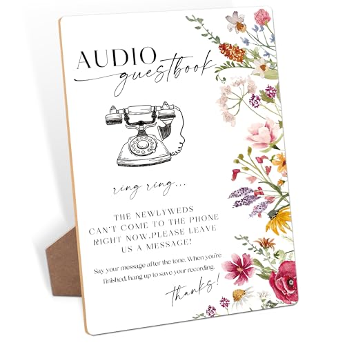 Audio Guest Book Sign, Wedding Signs for Ceremony and Reception, Floral Bridal Shower Decorations, Wooden Wedding Signage, Bridal Shower Decor, Supplies for Engagement and Anniversary Parties, 22 - color: Audio Guestbook Sign, 22
