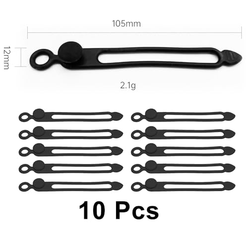 TENOC Silicone Cable Ties 10 Pcs Black Reusable Cable Holder Elastic Cord Straps Flexible Wire Organizer for Phone Tablet Charging Cable and Headset or Others - color: Black, size: 4.2 Inch 10 Pcs