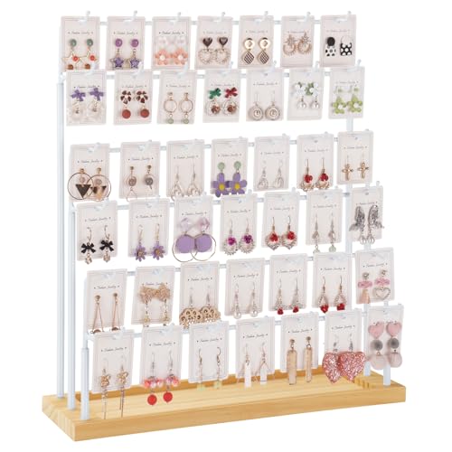 Earring Display for Vendors, 6 Tiers Earring Rack Display Holder Stand, Earring Organizer Holder, Jewelry Display for Selling Earings Cards, Necklaces Rings Bracelets, Keychains (White) - color: white