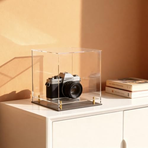 Acrylic Display Case for Collectibles, Dustproof Acrylic Box with Clear Display Elevation & Gold Risers, Large Display Case for Figures Toys Memorabilia, 8" L x 8" W x 8" H - size: 8"L x 8"W x 8"H