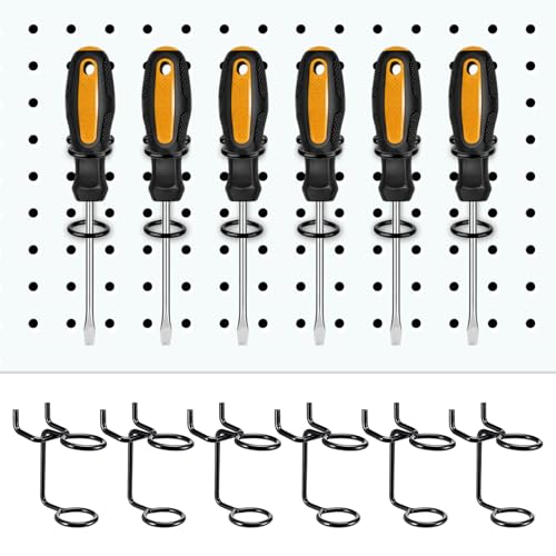 Ripeng 12 Pcs Screwdriver Organizer Tool Holders Multi-tool Holder Double-ring Tool Holders Pegboard Accessories Household Tools Organizer Racks Storage System Hand Tools for Kitchen, Garage (Black) - color: Black
