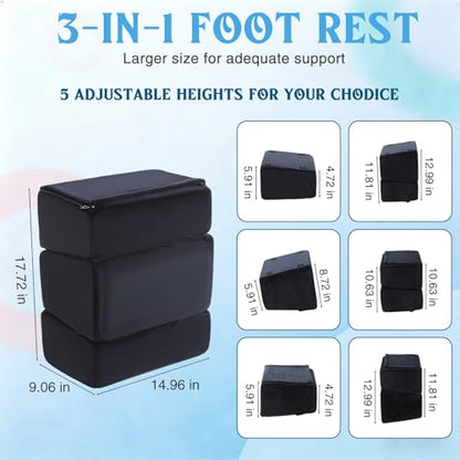 Novabright Foot Rest Under Desk, 3 Height Adjustable Ergonomic Foot Stool with Gel Textured Top and Cozy Pocket, Non-Slip Foam Footrest for Office Home Car(15" X 9" X 17.7",Parallel,Black) - color: Black, size: 15" X 9" X 17.7", style: Parallel
