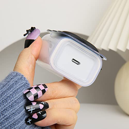 Compatible with iPhone 18W/20W USB-C Charger Cover Lovely 3D Love Heart Waves Clear Soft Charger Protector Cute Cable Saver for iPhone 11 12 13 14 Pro Max Fast Power Adapter, Black 1 (5in1) - color: Black 1 (5 in 1)