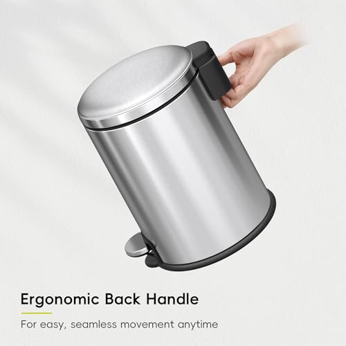 EKO Serene 5L / 1.32 Gallon Step Trash Can with Lid, Small Stainless Steel Round Garbage Can with Removable Inner Bucket, Compact Bin for Powder Rooms, Offices & Tight Bathroom Spaces. - color: Stainless Steel, size: 5L