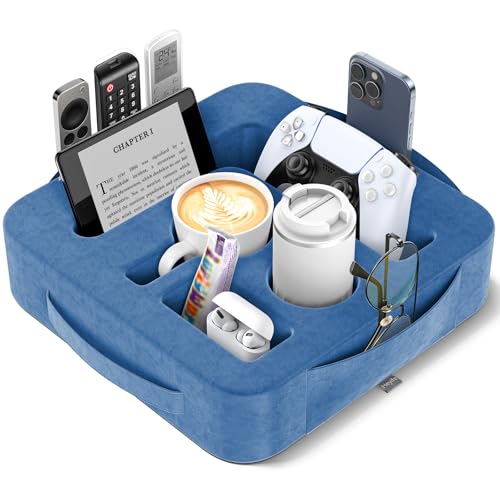 Couch Cup Holder Pillow, Sofa and Bed Caddy for iPad, Kindle, Switch, Game Controller, Remotes, Phones, Small-Sized Cup and Drink Holder for Couch, Bed, Desk, Car, Beach, Bathroom Cup Holder, Blue - color: Blue, size: M-13"×13"×3.2"