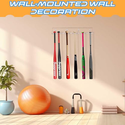 Clear Thickened Display Stands & Wall Mounts for Baseball Bats, Acrylic Mini Baseball Bat Display Hanger for 10 Items, Sturdy Vertical Bat Rack Organizer, Floating Baseball Display Shelf