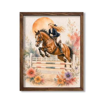 Inspirational Watercolor Jumping Horse Equestrian Quote Art Print for Girl's Bedroom Empowerment, Riding School Locker Team Gym Study Desk Wall Art, Sibling Grandparent Young Jumper Rider Team Captain Coach Parent Birthday Graduation Gifts - 8x10 Unframed