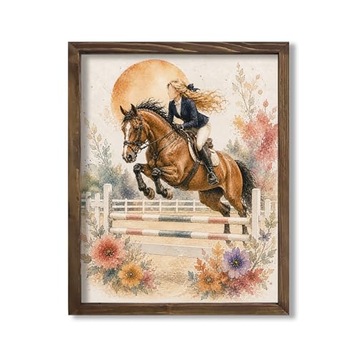 Inspirational Watercolor Jumping Horse Equestrian Quote Art Print for Girl's Bedroom Empowerment, Riding School Locker Team Gym Study Desk Wall Art, Sibling Grandparent Young Jumper Rider Team Captain Coach Parent Birthday Graduation Gifts - 8x10 Unframed