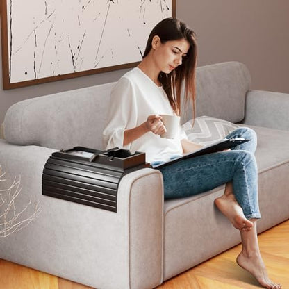 Bestjing Bamboo Couch Armrest Table, Sofa Arm Tray with Detachable Couch Cup Holder- 2 in 1 Anti-Slip Foldable Sofa Armchair Caddy Table for Drinks Cellphone TV Remote Snacks (Black) - color: Black, size: 16.3" x 13.3" x 2"
