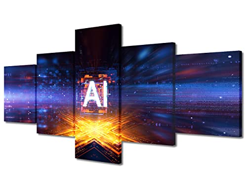 TUMOVO Wall Art for Office C Storage Pictures Print On Canvas Circuit Board Home Decor Technology Digital Wall Artwork Multi Panel Wall Art Giclee Gallery-Wrapped Posters and Prints, 50"x24" - color: Artwork-01, size: 50''Wx24''H