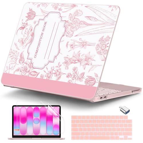 DONGKE Compatible with MacBook Neo 13 Inch Case 2026 A3404 A18 Pro chip & Touch ID, Plastic Hard Shell with Keyboard Cover, Screen Protector & Dust Plugs, Blush Composition Book - color: Blush Composition Book