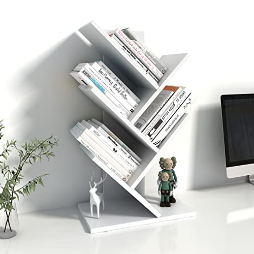 Godferyxin Small Bookcase for Desk Decor, 5-Tier White Wood Small Bookshelf – Compact Corner Mini Bookcase for Bedroom, Office, or Apartment, Holds Books, CDs, and Decor Book Tree Bookshelf - color: 5-tier-white