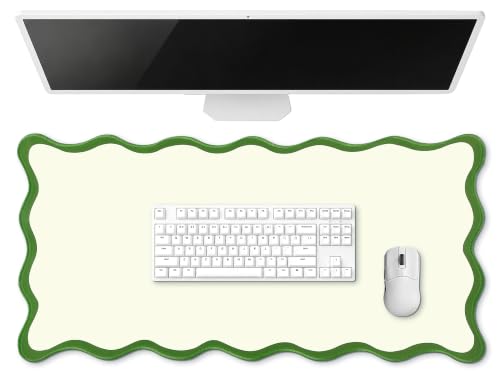 Hahafelt Scalloped Desk Mat Large Desk Pad Cute Coquette Table Mat Back to School Preppy Table Make up Pad Nonslip Graduation Gift with Stitching Waterproof Gaming(Green,23.6 x 13.8 Inches) - color: Green, size: 23.6 x 13.8 Inches
