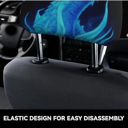 Dujiea 2 Pack Fire Blue Dragon Car Headrest Covers, Universal Soft Car Seat Head Rest Cover Protector, Vehicle Accessories Fabric Headrest Cover for Cars Vans Trucks - color: Fire Blue Dragon