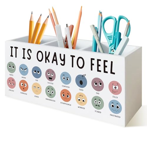 Calm Down Corner Feelings Decor Pen Holder for Desk,Counseling Office Calm Corner Must Haves,School Counselor Gifts Mental Health Wooden Box Sign Desk Decor for Home Office Accessories - color: Calm Down