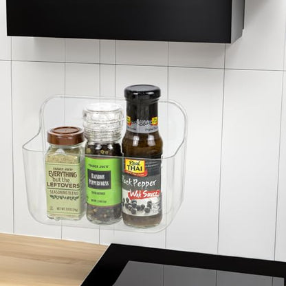 Wall Mounted Storage Organizer Bins Organizing Shelf Basket Clear Plastic Makeup Organizer Adhesive Hanging Bin Fridge Organizer for Bathroom,Kitchen,Cabinet,Pantry,Countertops (L(7×3.9×5.5")) - size: 7 × 3.9 × 5.5"
