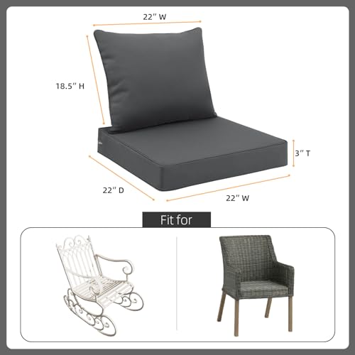 Favoyard Outdoor Seat Cushion Set 22 x 22 Inch Waterproof & Fade Resistant Patio Furniture Cushions with Removable Cover Deep Seat & Back Cushion with Tie Straps for Chair Sofa Couch - color: Dark Gray, size: 22 x 22 Inch
