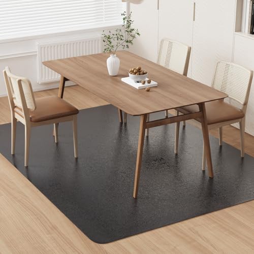 Area Floor Mat for Home, 8'×12' Large Black No Slip Waterproof Vinyl Area Rug for Dining Room, Spill Resistant Hard Floor Protector Cover for Mud Room, Easy Clean Splat Mat for Under High Chair - color: Black, size: 8' x 12' (Rectangular)
