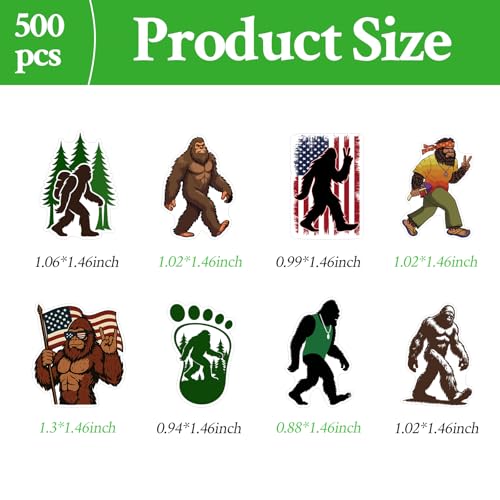 500 Pcs Bigfoot Stickers Roll Outdoor Nature Self Adhesive Waterproof Vinyl Decals for Birthday Party Decorations Supplies Favors Scrapbook Envelope Seals DIY Craft Funny Reward - color: Bigfoot Stickers Roll