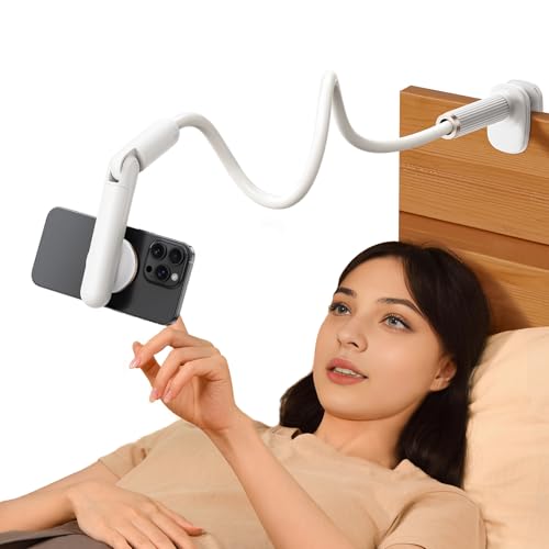 Magnetic Gooseneck Phone Holder for Bed, Flexible Long Arm Cell Phone Stand with Clamp Mount, 900° Rotation Overhead Phone Mount for Bedside, Headboard,Desk, Compatible with iPhone 17 Pro Max - size: 35.43'' Length-Magnetic