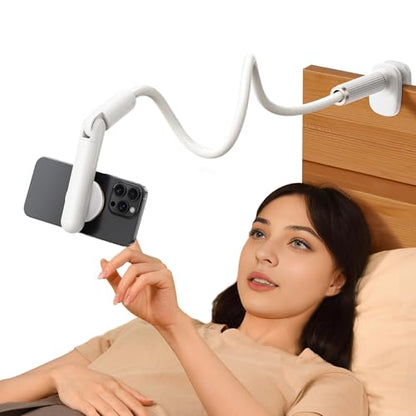Magnetic Gooseneck Phone Holder for Bed, Flexible Long Arm Cell Phone Stand with Clamp Mount, 900° Rotation Overhead Phone Mount for Bedside, Headboard,Desk, Compatible with iPhone 17 Pro Max - size: 35.43'' Length-Magnetic