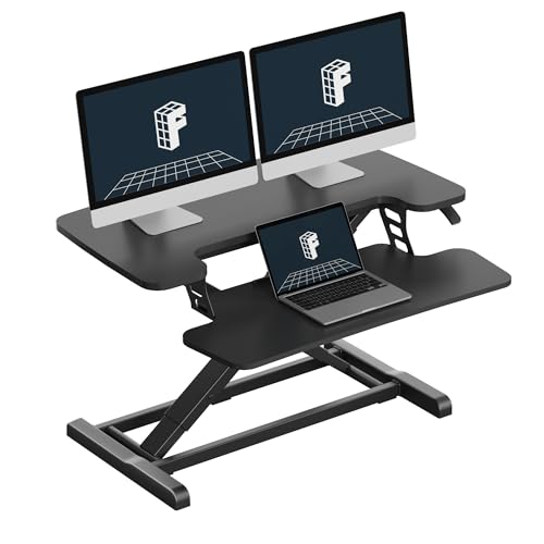 FLEXISPOT 32" Standing Desk Converter, Space-Saving Desktop Riser for Home Office, Sit Stand Computer Workstation for Laptop & Dual Monitor Setup, Black - color: Black, size: 32"