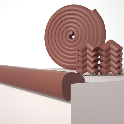 16.4FT L-Shape Baby Corner Protector Guards, Pre-Taped, 0.47''Thick | Edge Safety Bumpers for Furniture & Sharp Table Corners, with 10 Corners, Waterproof Soft Foam Adhesive Guard Cushion, Brown - color: Coffee Brown, size: 0.47''Th (16.4ft)