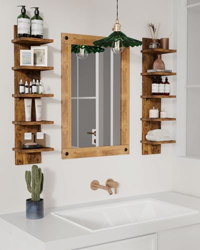 IBUYKE 5 Tier Wall Shelf Unit,Brown Vertical Shelf,Decorative Wall Mount Vertical Shelving for Home, Bedroom,Living Room,Office Decor WBC009H-2 - color: Rustic Brown, size: 5 Tier - 2P
