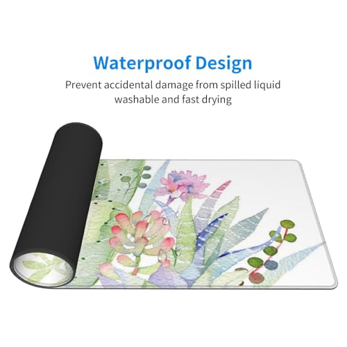 Watercolor Green Succulent Mouse Pad Large Gaming Mousepad Non-Slip Rubber Base Keyboard Mouse Mat for Laptop Keyboard Desktop 31.5 x 11.8 inch - color: Watercolor Green Succulent