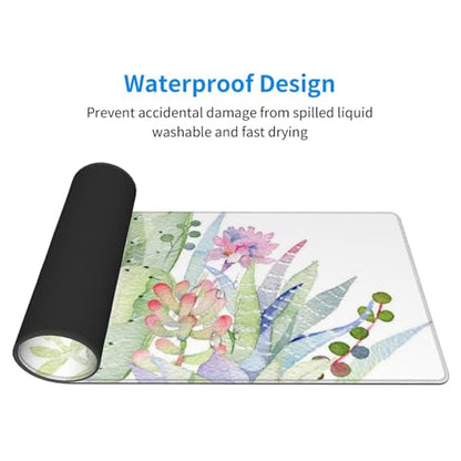 Watercolor Green Succulent Mouse Pad Large Gaming Mousepad Non-Slip Rubber Base Keyboard Mouse Mat for Laptop Keyboard Desktop 31.5 x 11.8 inch - color: Watercolor Green Succulent