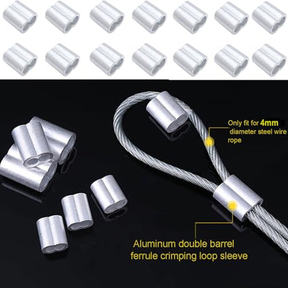 Pack of 120 Aluminum Crimping Loop Sleeve Cable Crimp for 5/32 inch Diameter Double Ferrule Wire Rope and Cable (4mm)