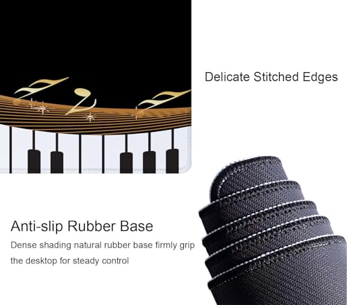 Extended Gaming Mouse Pad Big, Music Notes Long Mouse Pad Large, 31.5x11.8in Non-Slip Rubber Base Black Mousepad, Stitched Edges Keyboard Mouse Mat Desk Pad - color: Music Notes