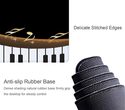 Extended Gaming Mouse Pad Big, Music Notes Long Mouse Pad Large, 31.5x11.8in Non-Slip Rubber Base Black Mousepad, Stitched Edges Keyboard Mouse Mat Desk Pad - color: Music Notes