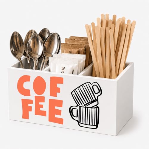 Coffee Lover Gifts Pen Holder for Desk, Coffee Bar Organizer for Countertop, Barista Gifts Wooden Box Storage Organizer for Home Office Cafe Shop Station Counter Table Decoration - color: Coffee Bar