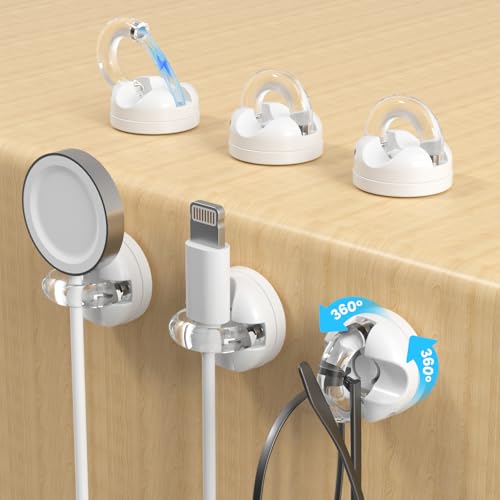 Rotatable Magnetic Cable Clips, Smooth Adjustable Cord Holder, Under Desk Cable Management, Adhesive Charging Wire Holder Keeper Organizer for Office Nightstand Wall (6-Pack White) - color: 6-Pack White