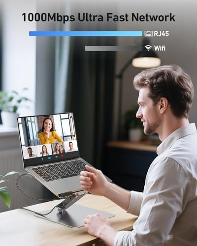 BENFEI Laptop Stand with USB C 6in1 Docking Station, HDMI 4K@60Hz,Gigabit Ethernet, 100W Power Delivery, 10Gbps 1*USB C 3.2 and 2*USB A 3.2 Compatible with MacBook Pro/Air, iPad Pro, XPS, Thinkpad - size: 6-in-1 stand